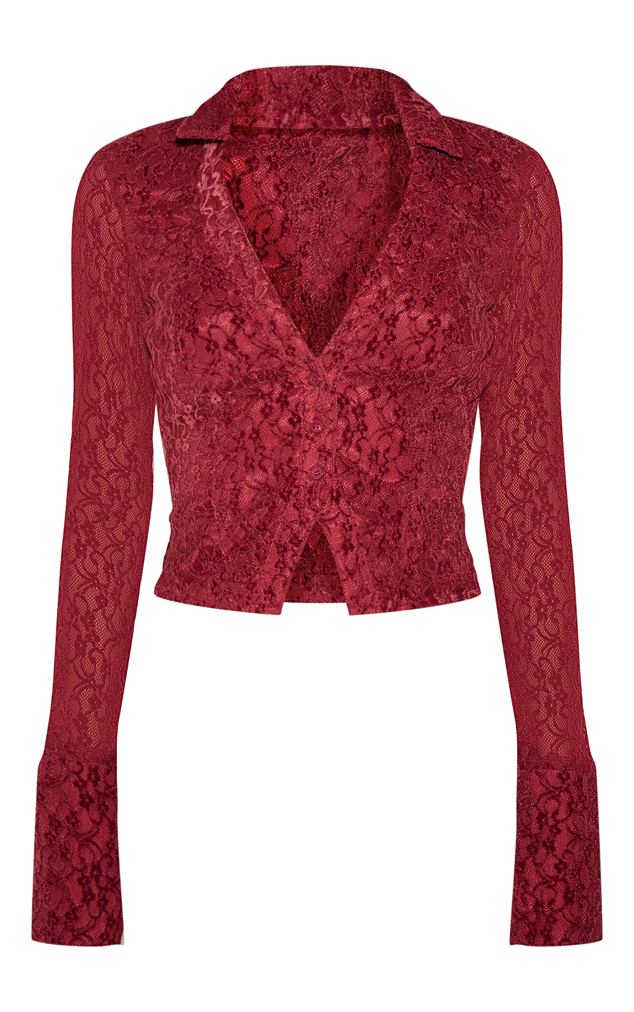 Burgundy Lace Fitted Plunge Shirt image 5