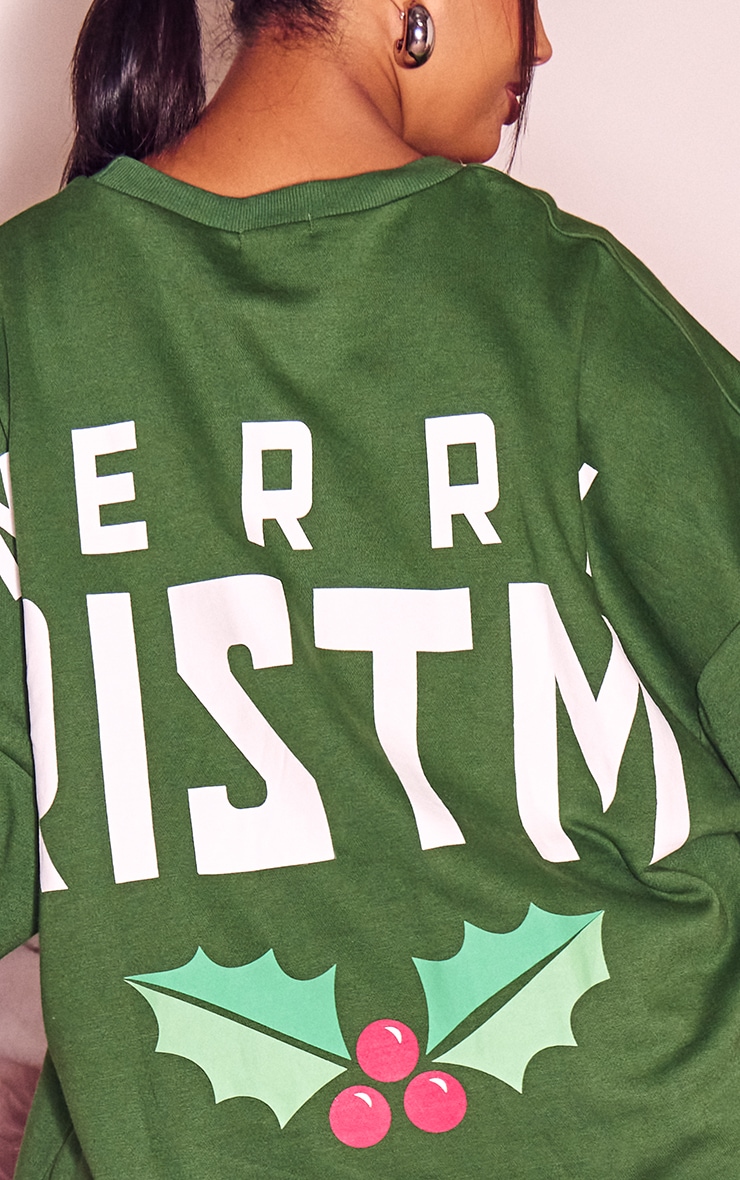 Plus Robe sweat verte à slogan imprimé Merry Christmas image 4