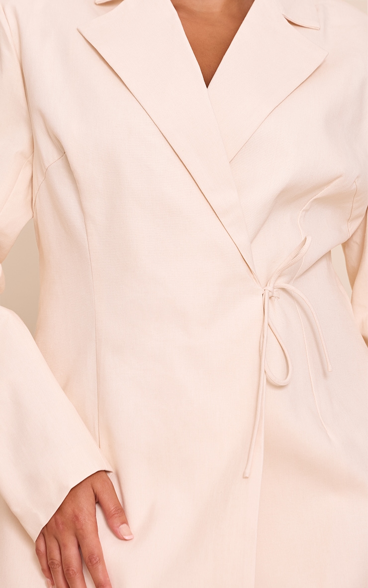 Plus Cream Linen Blend Tie Detail Blazer Dress image 4