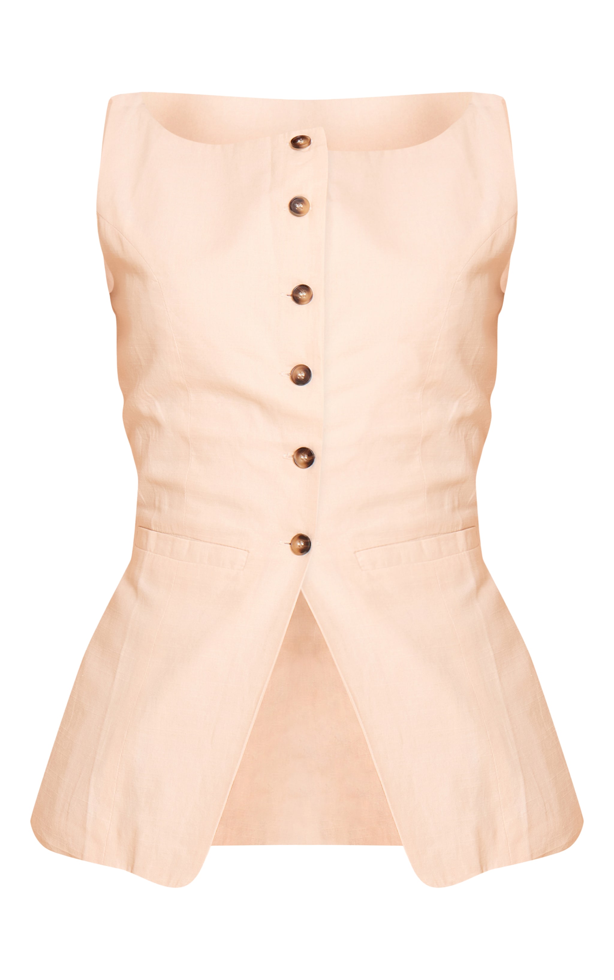 Cream Square Neck Linen Look Longline Vest image 5