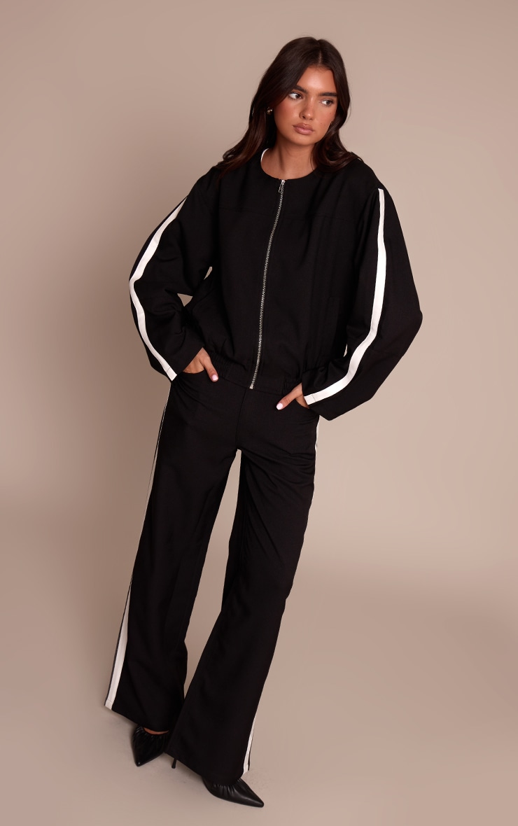 Black Striped Tailored Woven Elasticated Waist Bomber Jacket image 3