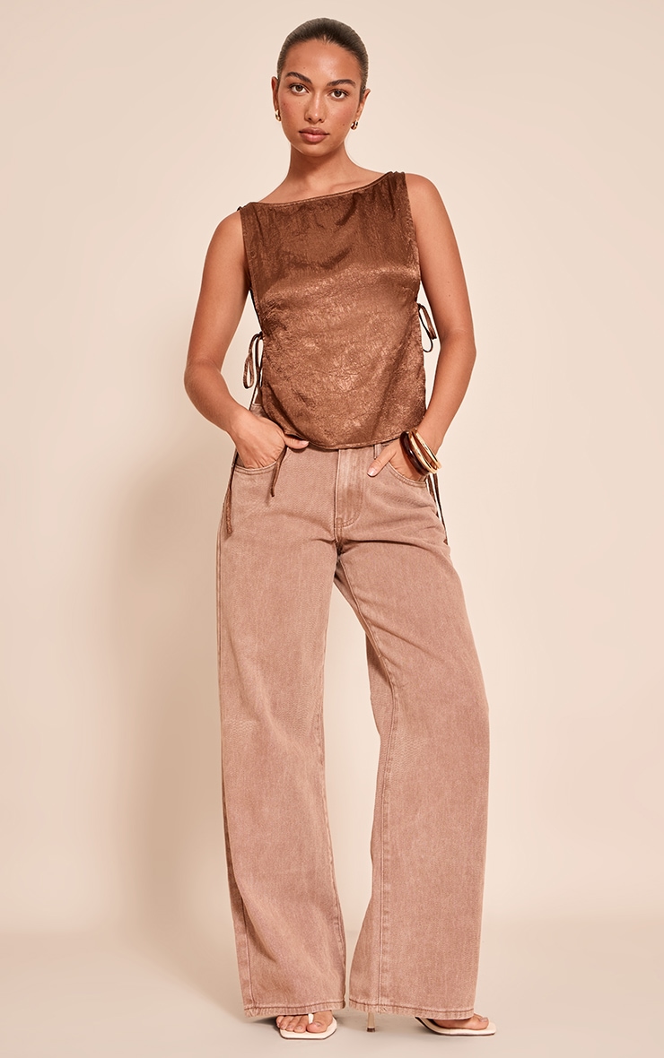 Chocolate Textured Satin Tie Side Long Top image 3