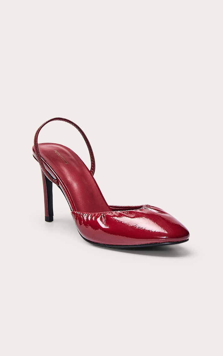Talons ronds en PU crêpé bordeaux à bride derrière image 3