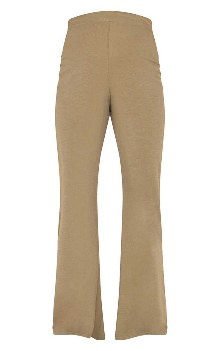Maternity Khaki Maternity Ribbed Wide Leg Trousers PrettyLittleThing