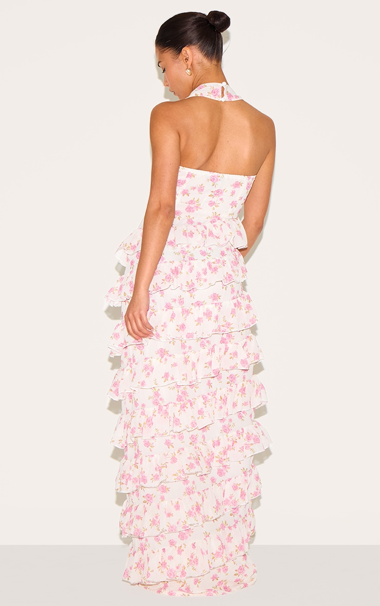 Petite Pink Flower Print Frill Detail Maxi Dress image 2