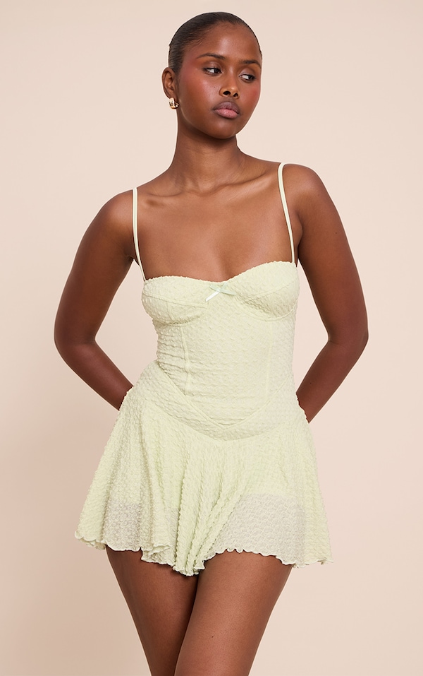 Lemon Textured Lace Strappy Skort Floaty Playsuit