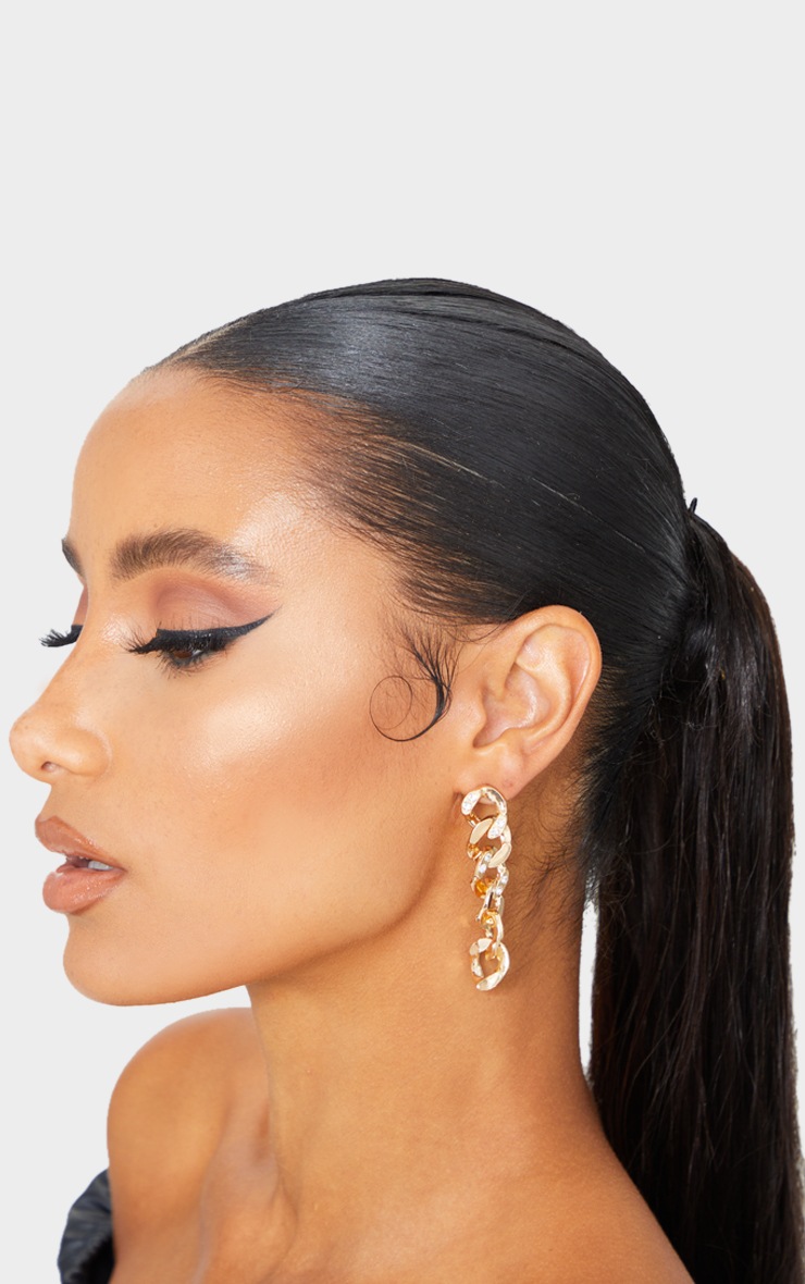 Gold Diamante Drop Chain Earrings