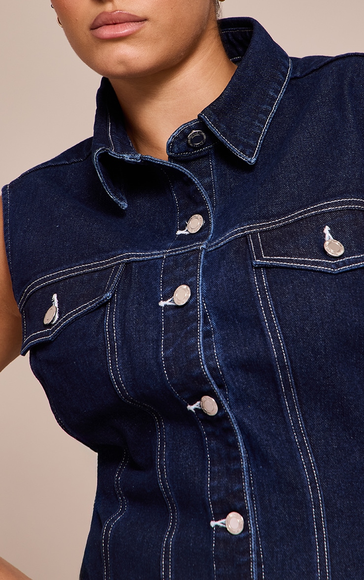 Plus Indigo Cinched Sleeveless Denim Shirt image 4