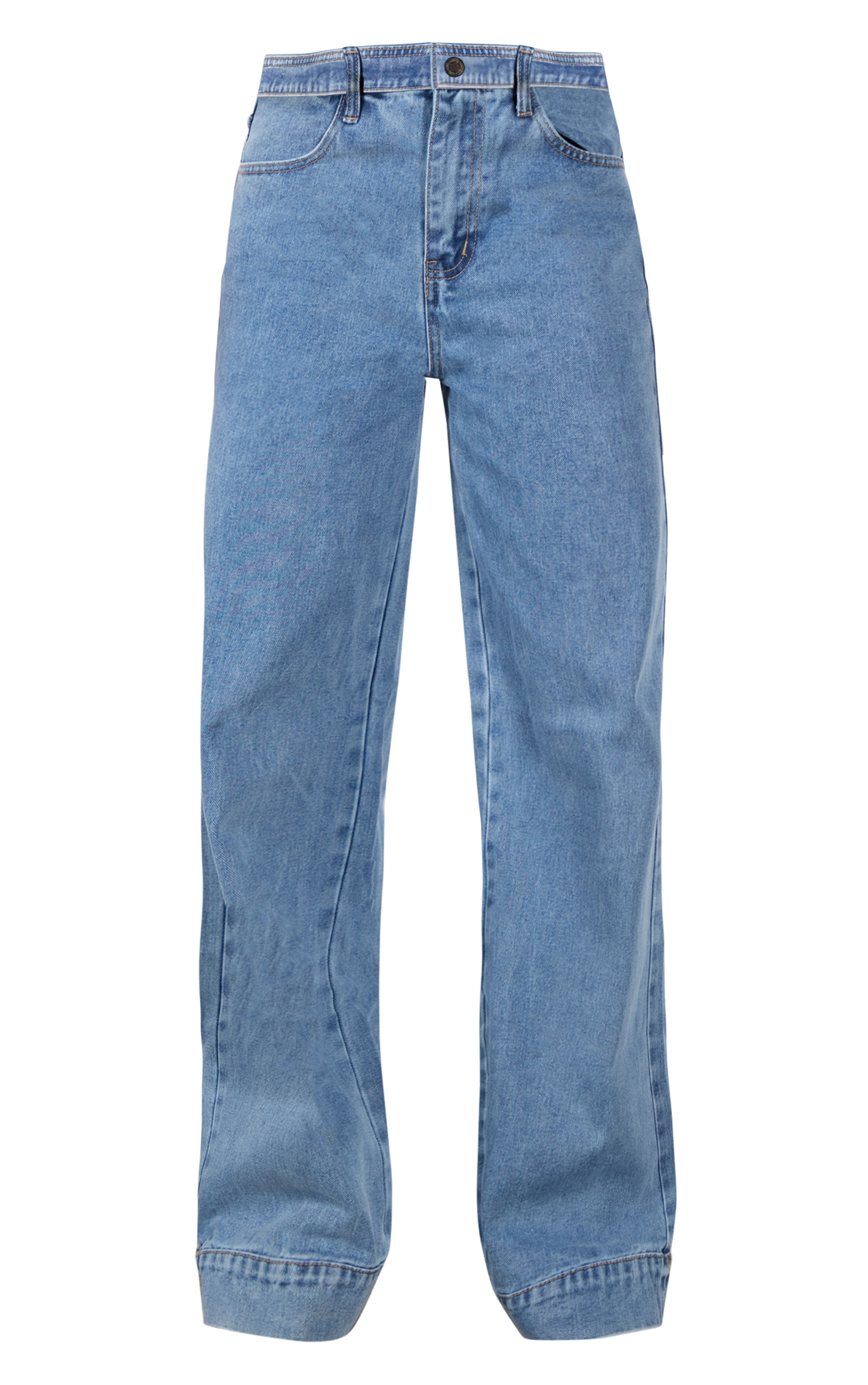 Mid Blue Wash Seam Detail Wide Leg Jeans image 5