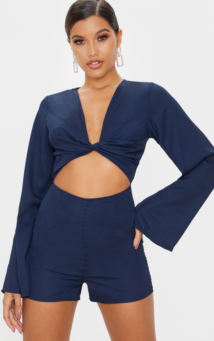 Navy Bell Sleeve Romper