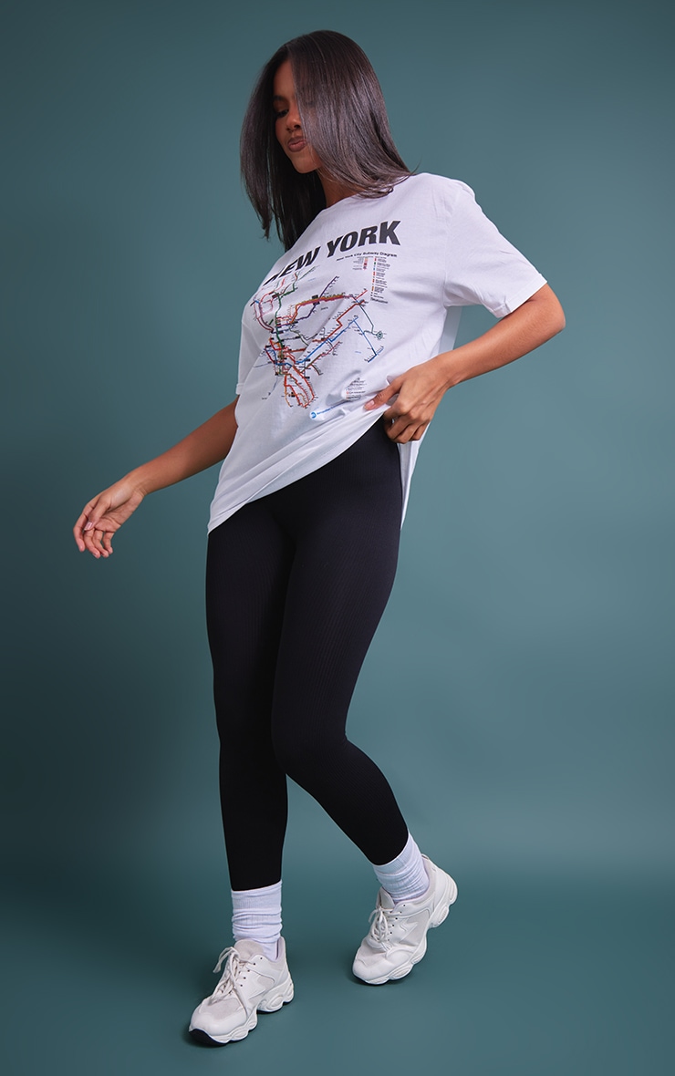 White New York Subway Printed T Shirt image 3