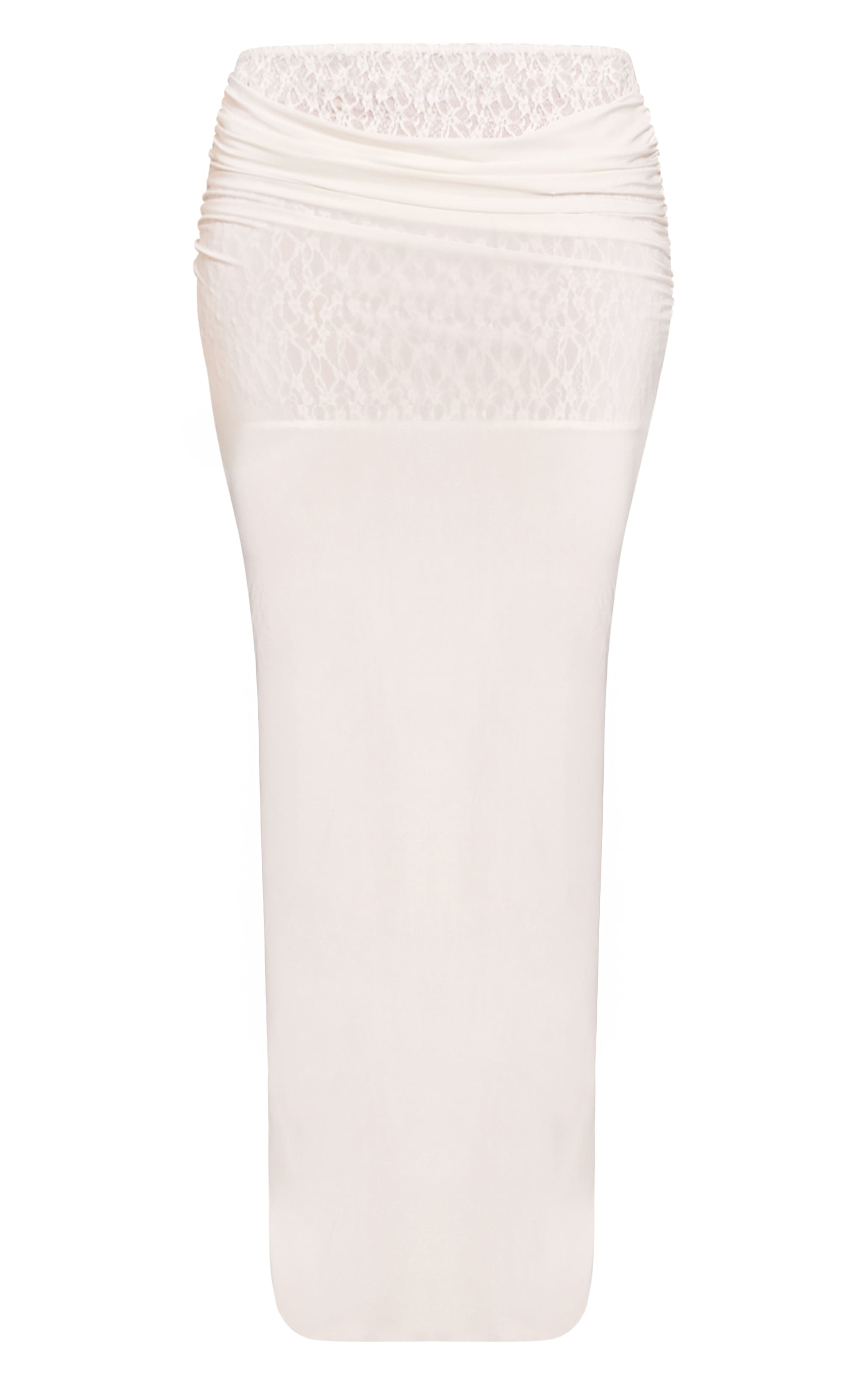 Jupe longue moulante crème à doublure en dentelle et taille drapée image 5