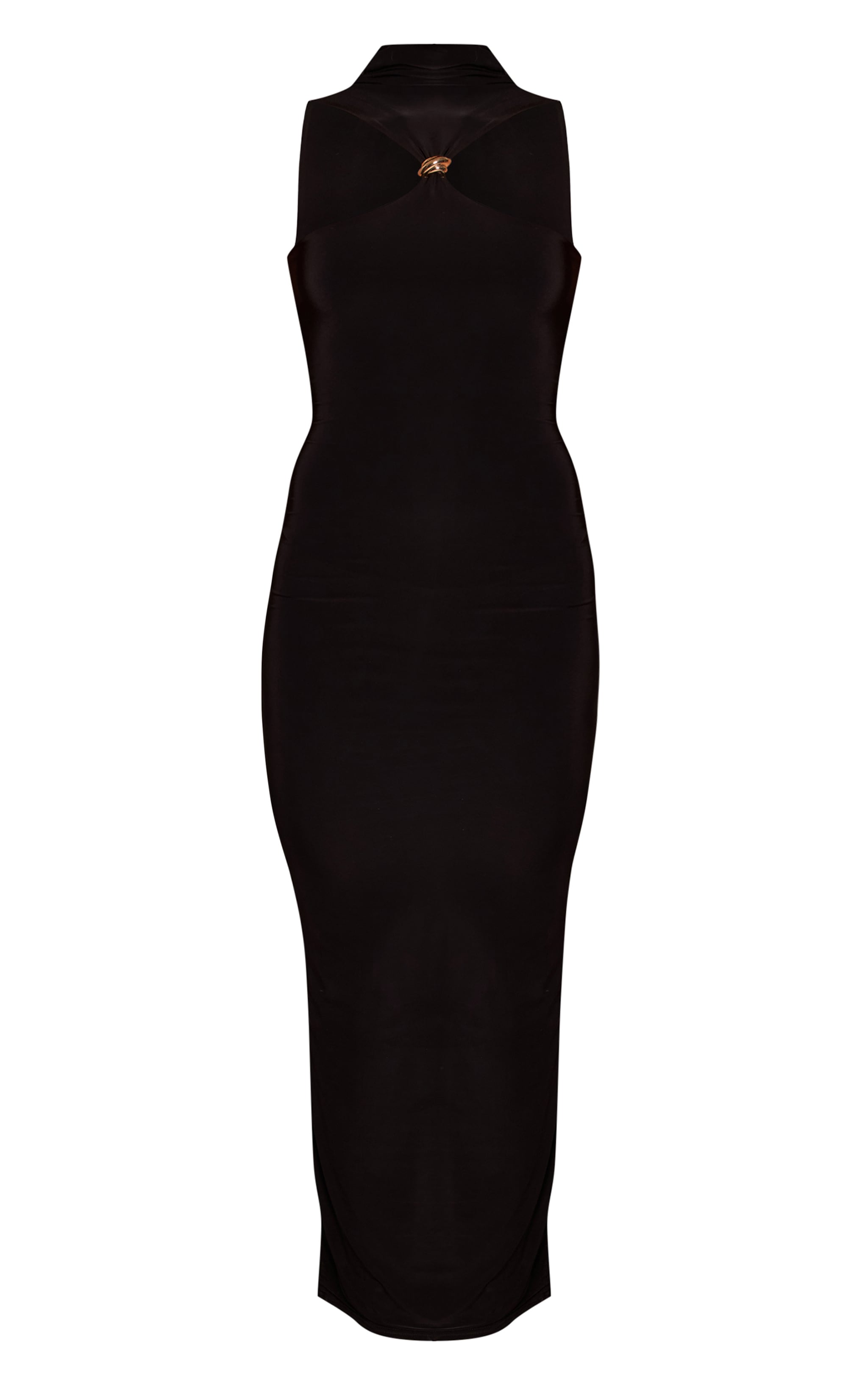 Black Double Layer Slinky High Neck Trim Detail Maxi Dress image 5