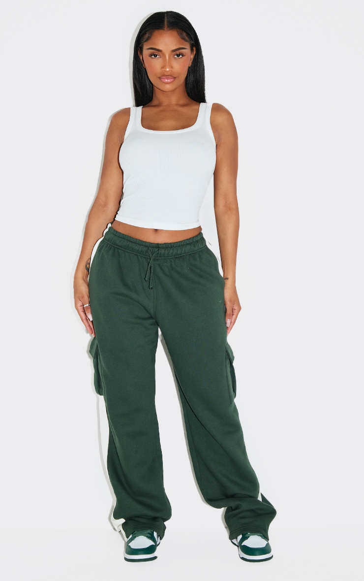 Shape Forest Green High Waisted Side Stripe Cargo Wide Leg Track Pants image 2
