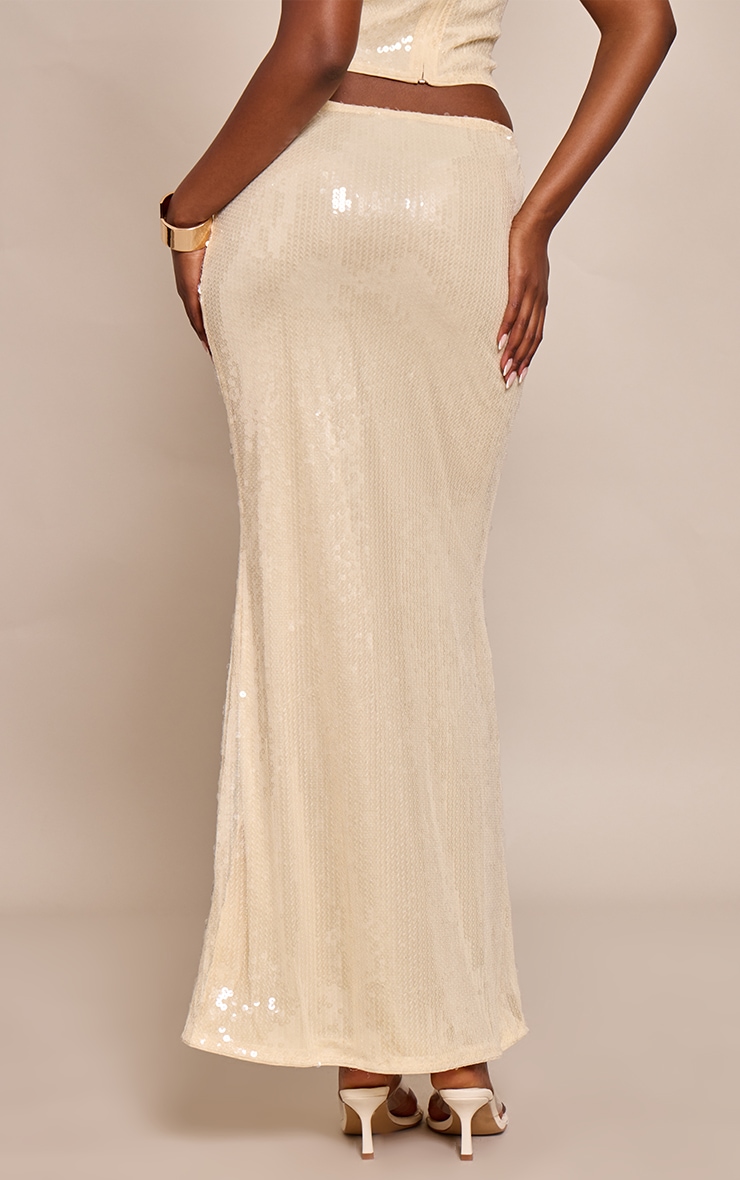 Cream Sequin Low Rise Maxi Skirt image 3