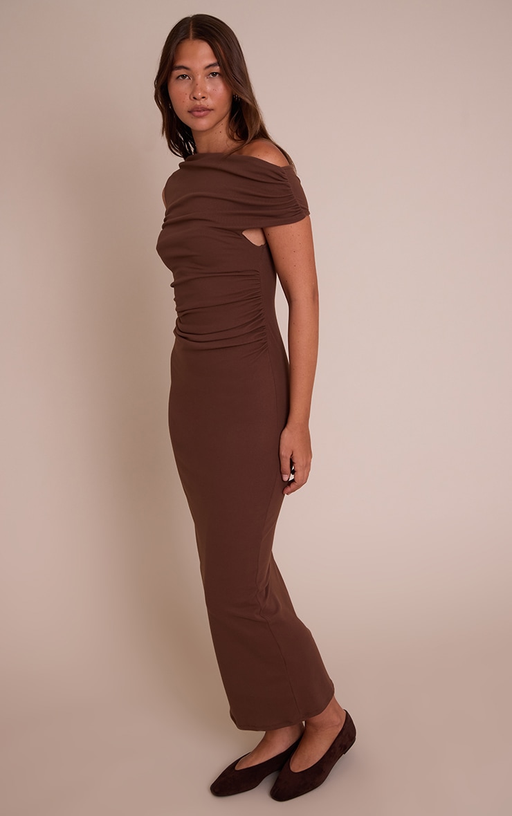 Robe moulante asymétrique très douce chocolat image 3