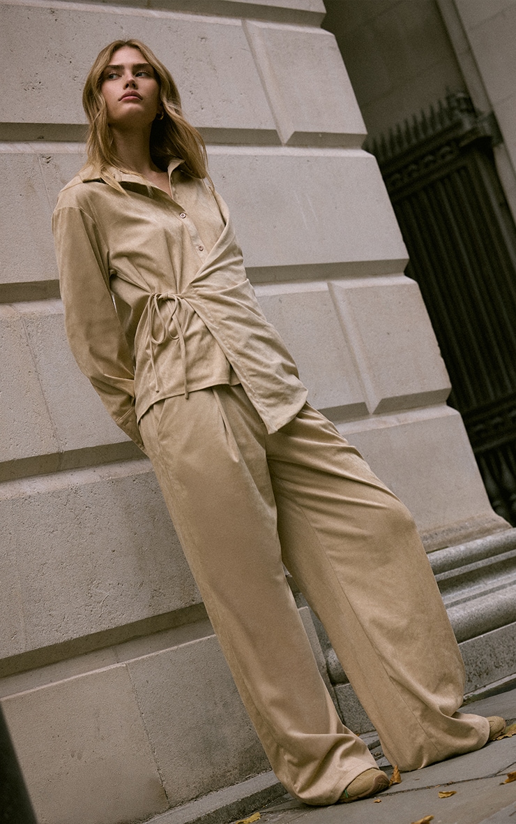 Pantalon droit en suédine gris pierre image 2