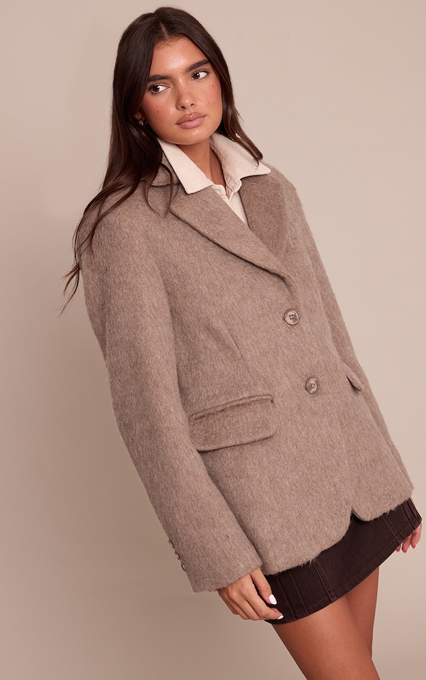 Mink Brushed Wool Look Oversized Blazer