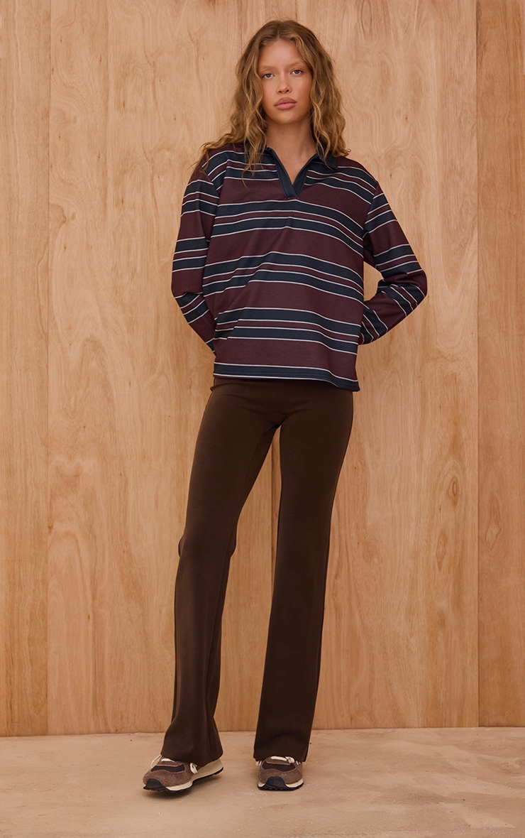 Burgundy Stripe Cotton Polo Rugby Top image 3