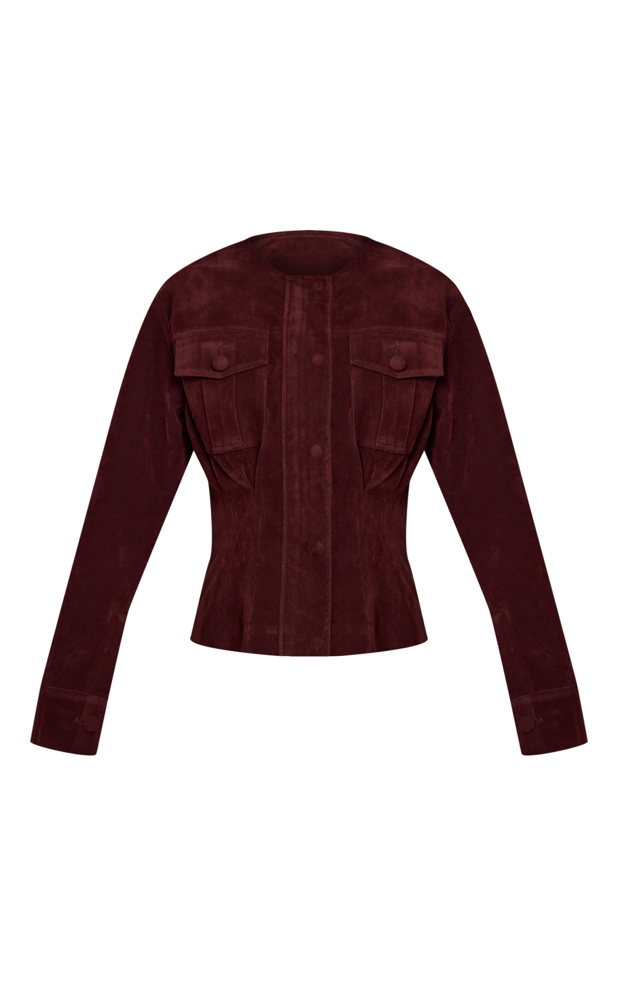 Burgundy Faux Suede Covered Button Cinch Waist Jacket image 5