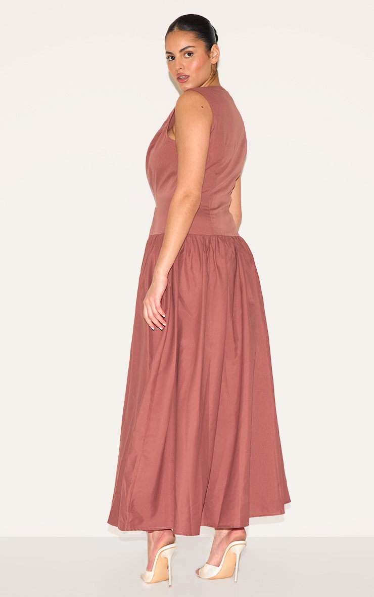 Plus Brown Button Down Drop Waist Maxi Dress image 2