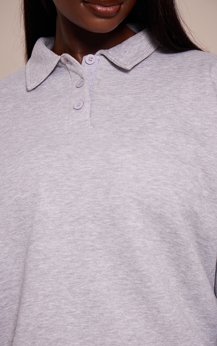 Plus Grey Marl Button Up Long Sleeve Polo Sweatshirt image 4