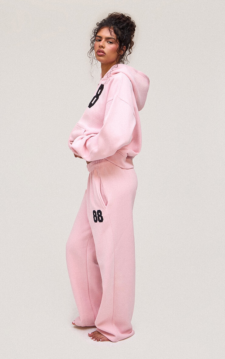 Pink 88 Print Wide Leg Sweatpants