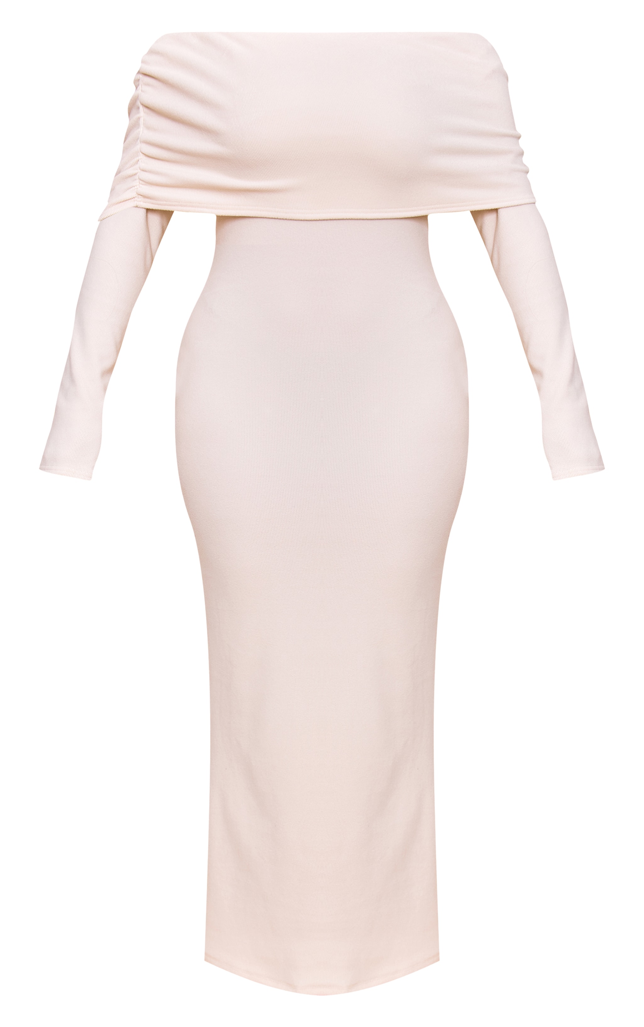 Shape Oatmeal Ribbed Bardot Long Sleeve Maxi Dress image 5
