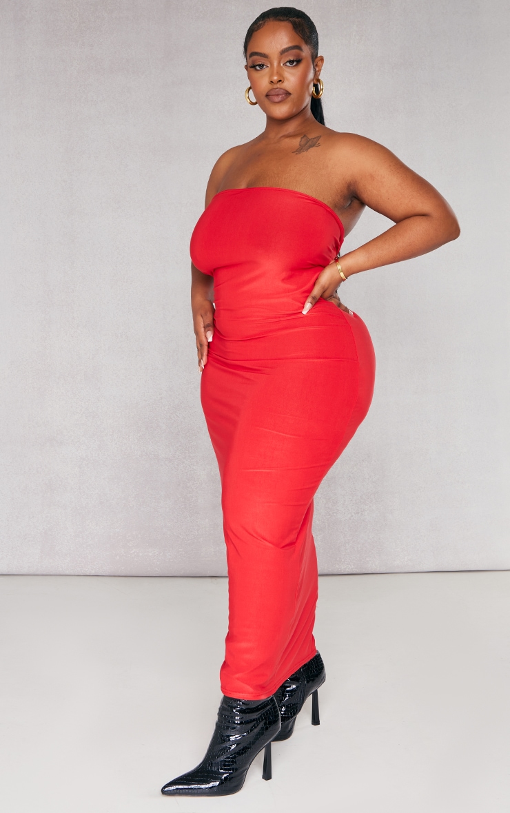Plus Red Slinky Bandeau Midaxi Dress image 1