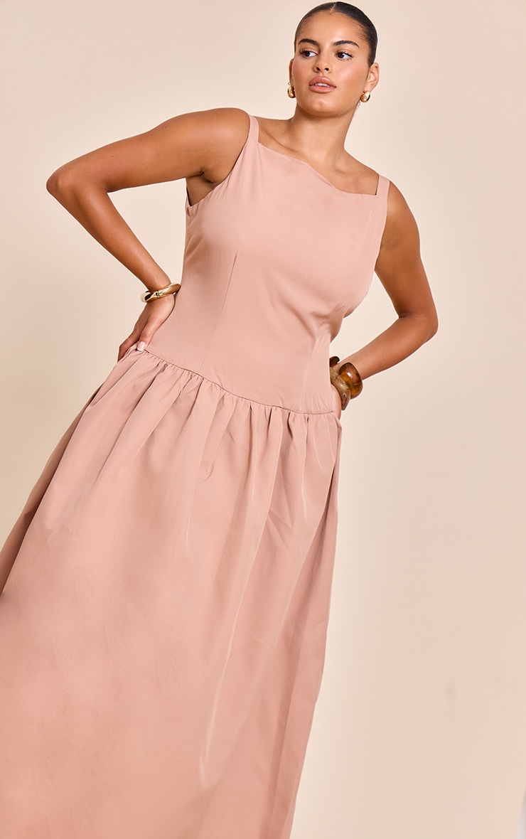 Plus Taupe Dropped Waist Midaxi Dress image 4