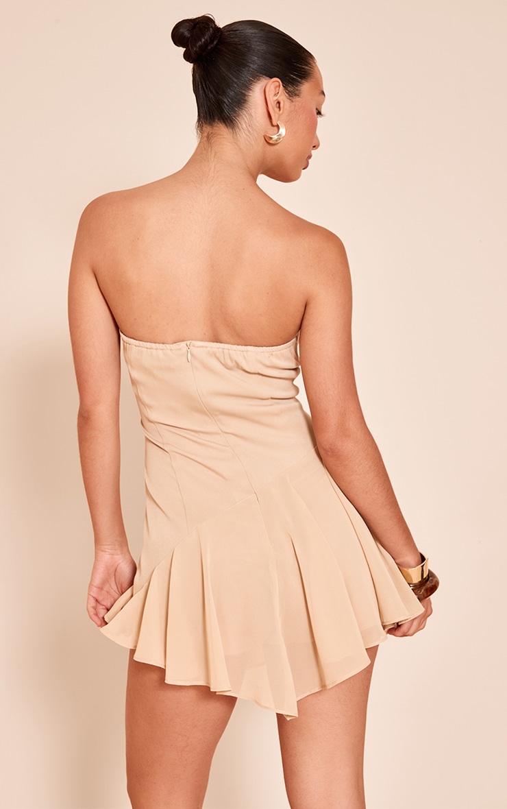 Beige Woven Bandeau Frill Detail Romper image 2