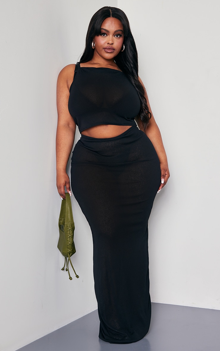  Plus Black Sheer Burnout Maxi Skirt image 1