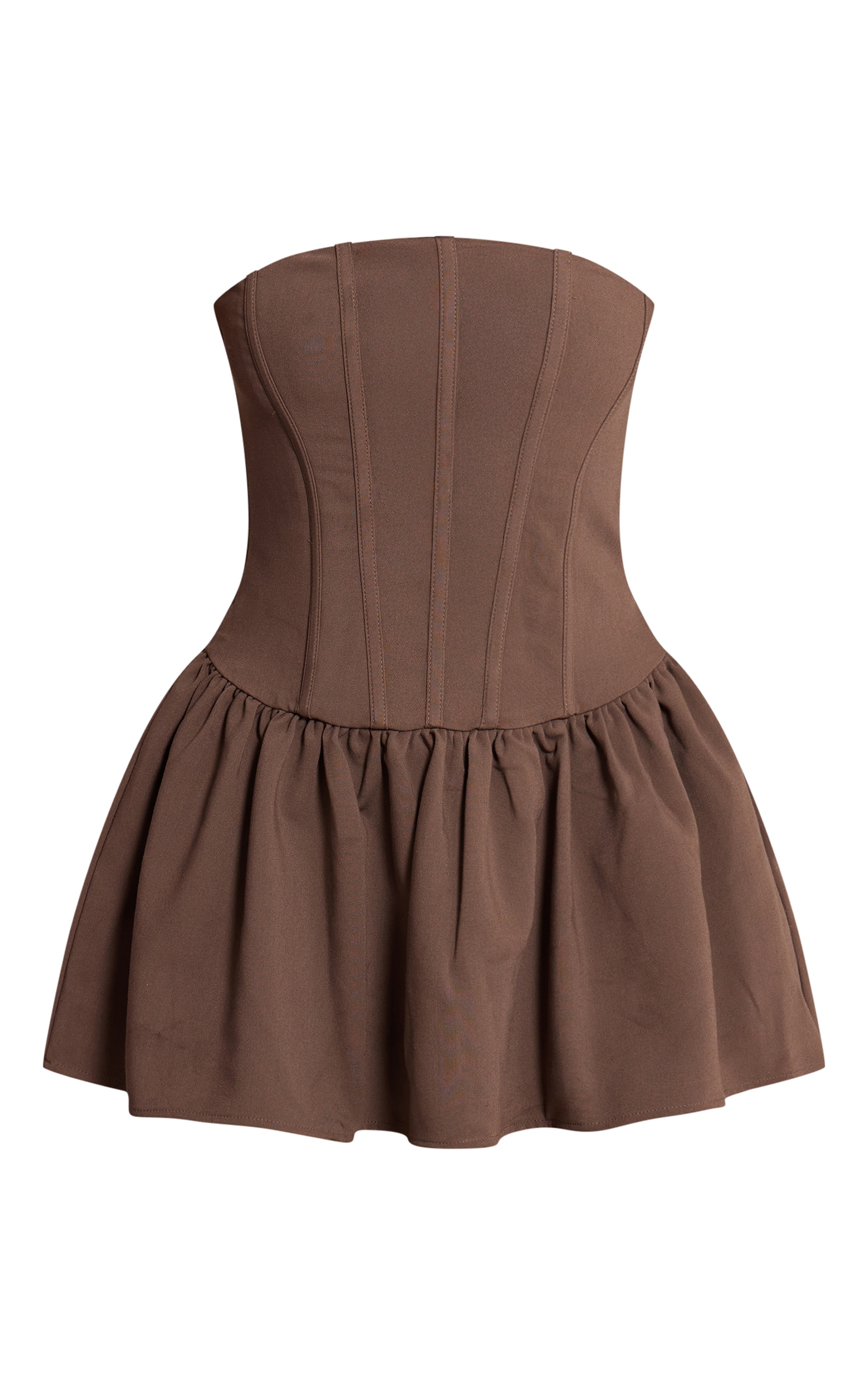 Chocolate Woven Bandeau Corset Frill Hem Mini Dress image 5