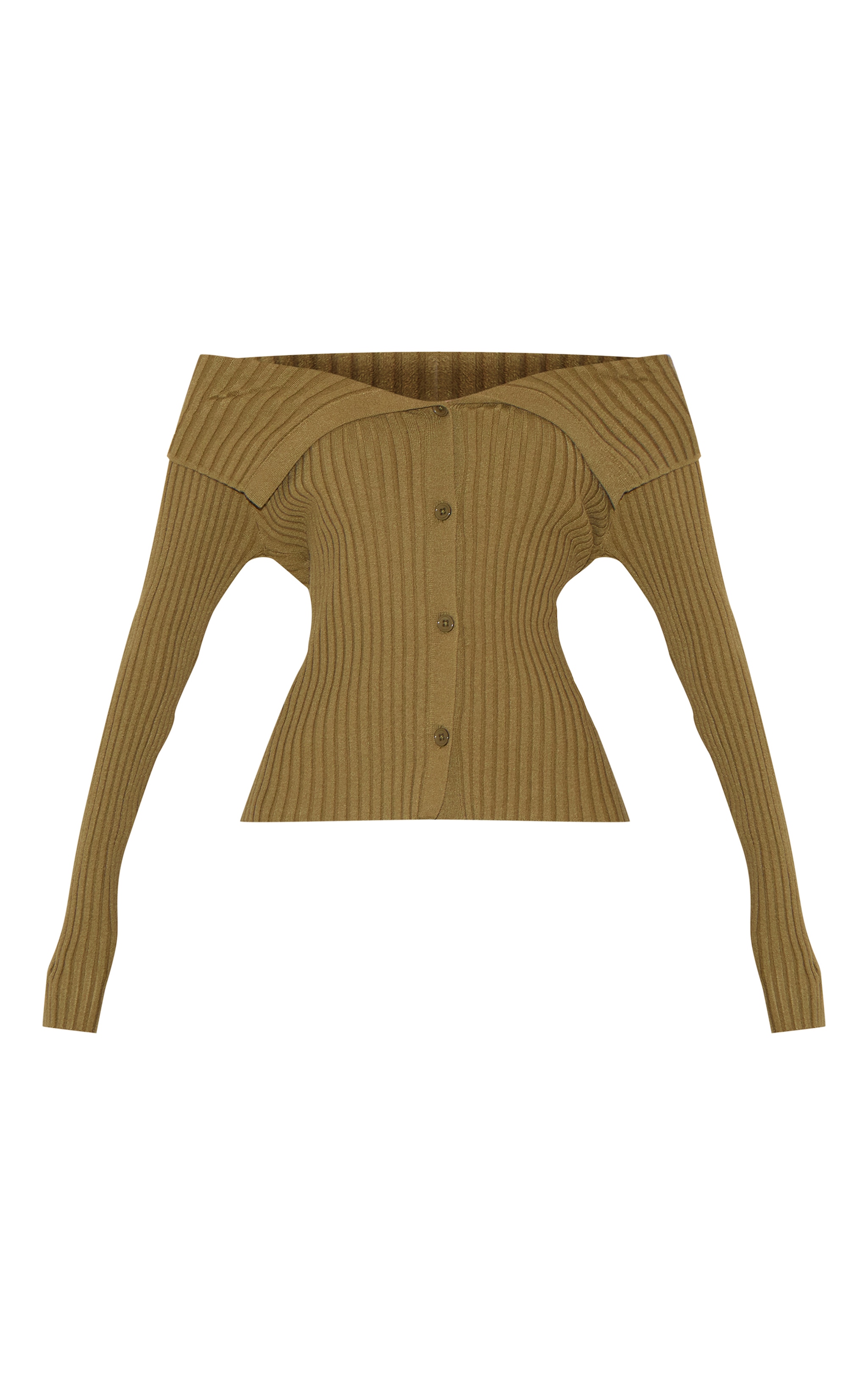 Olive Rib Knit Fold Over Button Up Top image 5