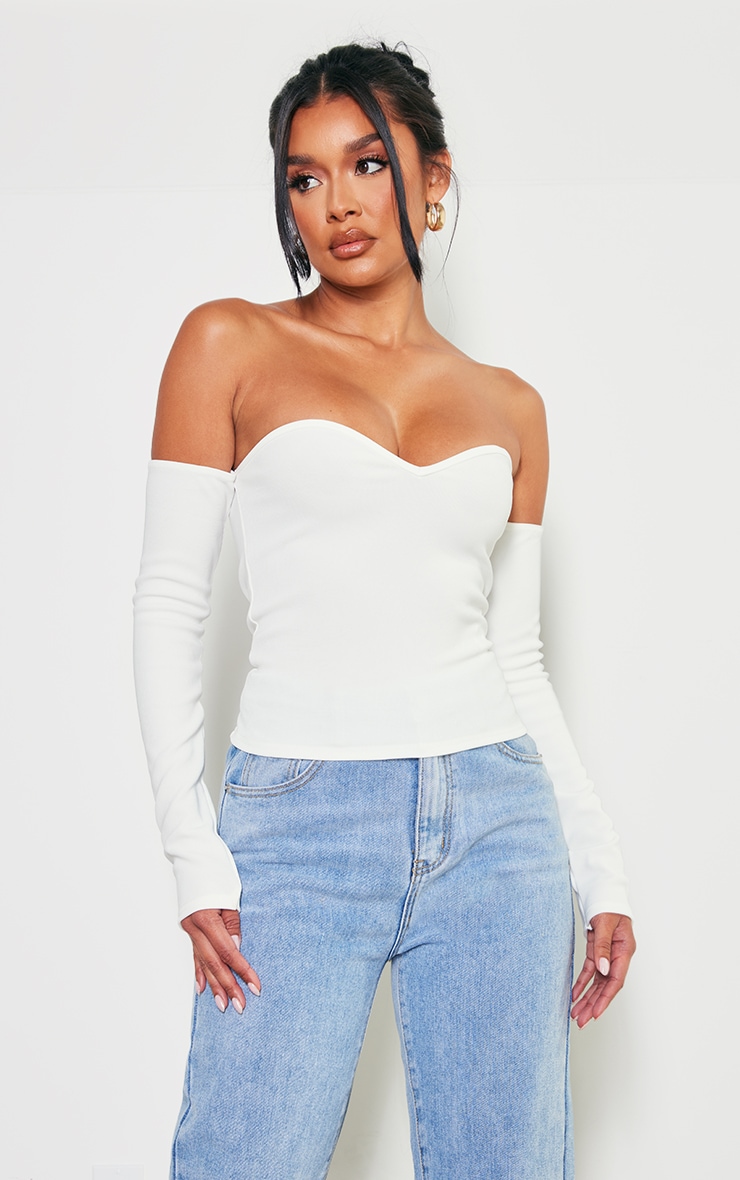 White Stretch Woven Bardot Top image 1