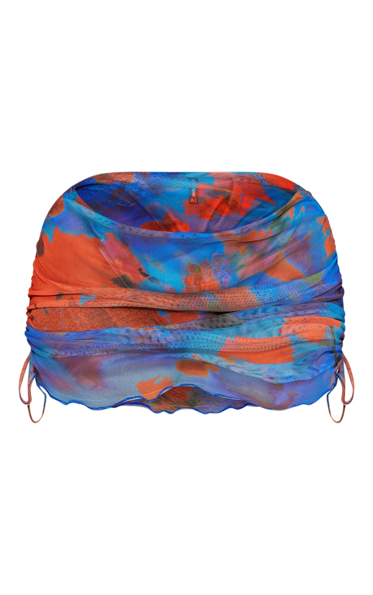 Plus Blue Tie Dye Printed Mesh Ruched Side Beach Skirt image 6