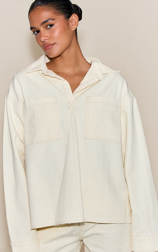 White Boucle Denim Oversized Shirt