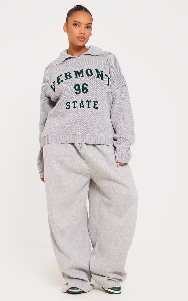 Plus Pull gris à col replié et slogan "Vermont 96 State" image 3