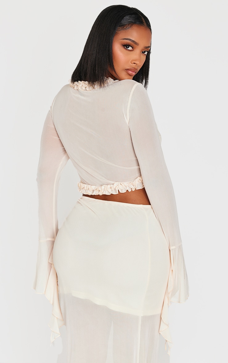 Shape Cream Tie Front Frill Edge Flare Sleeve Top image 2
