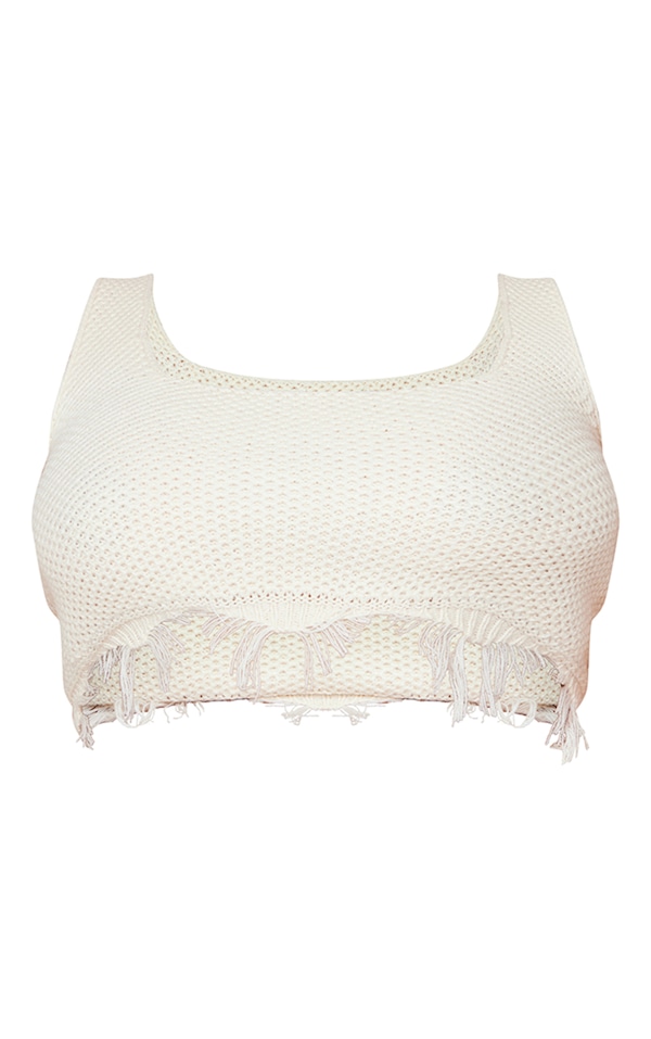 Plus Cream Raw Hem Knit Crop Top