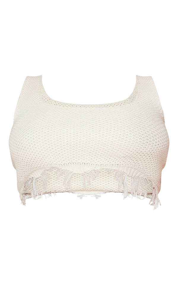 Plus Crop top crème en maille tricot à ourlet déchiré image 5