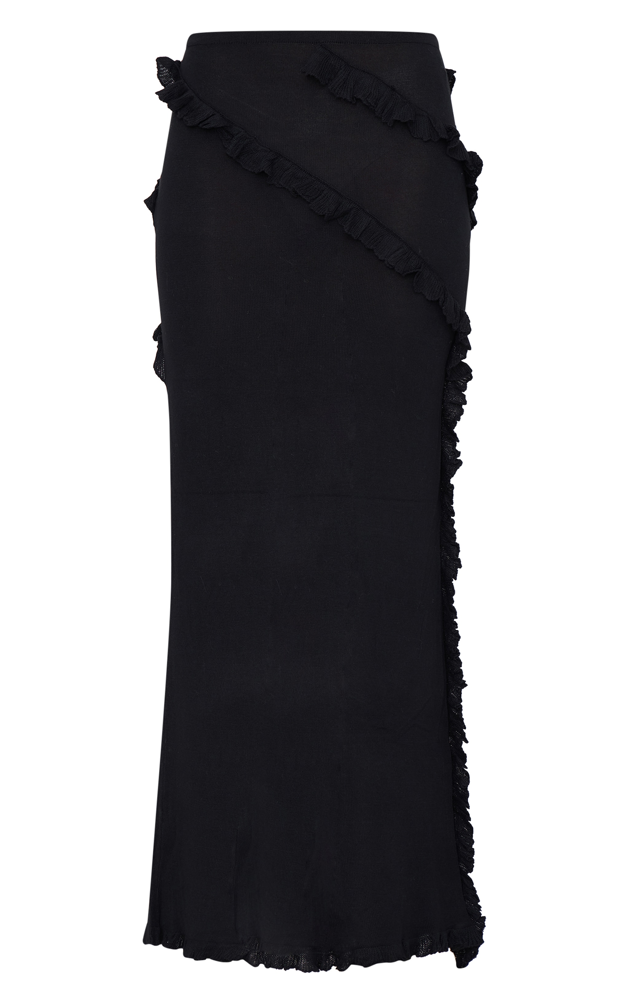 Black Rib Knit Frill Detail Maxi Skirt image 5