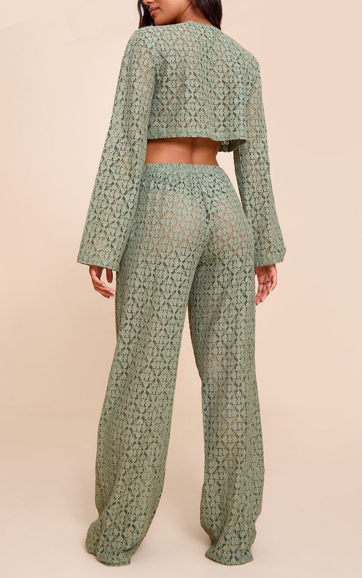 Khaki Lace Straight Leg Pants image 3