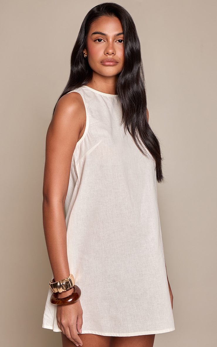 Cream Linen Look Boat Neck Sleeveless Shift Dress