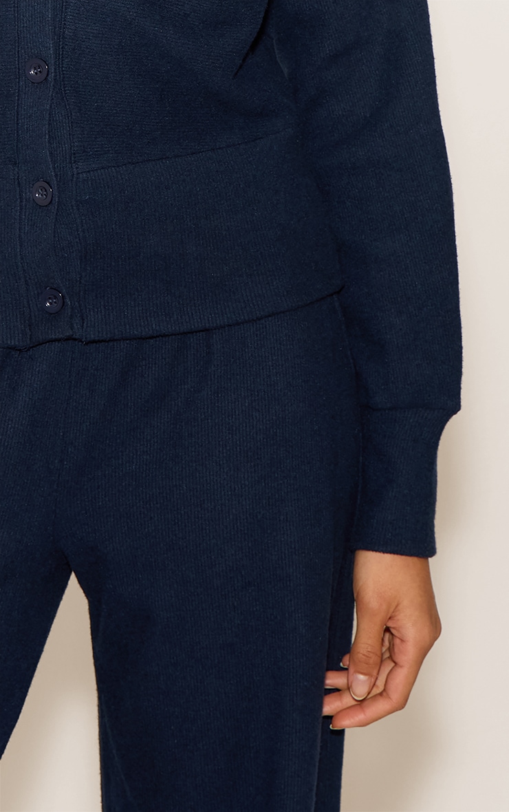 Navy Soft Ribbed Low Rise Wide Leg Pants image 4