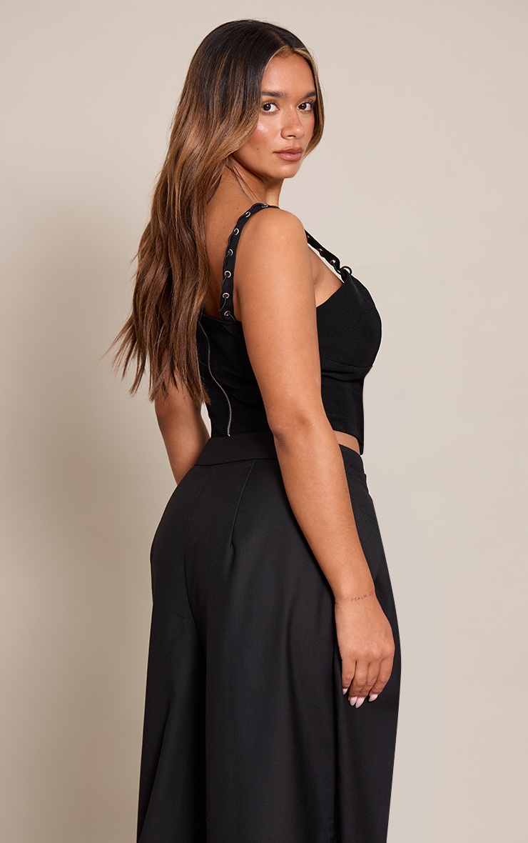 Shape Black Woven Plunge Lace Up Detail Corset image 2