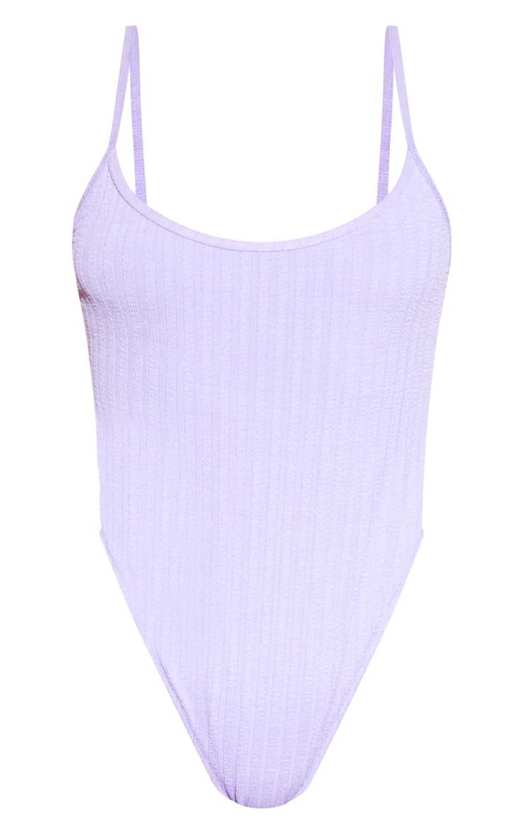 Maillot de bain crêpé violet à col rond et rayures image 5