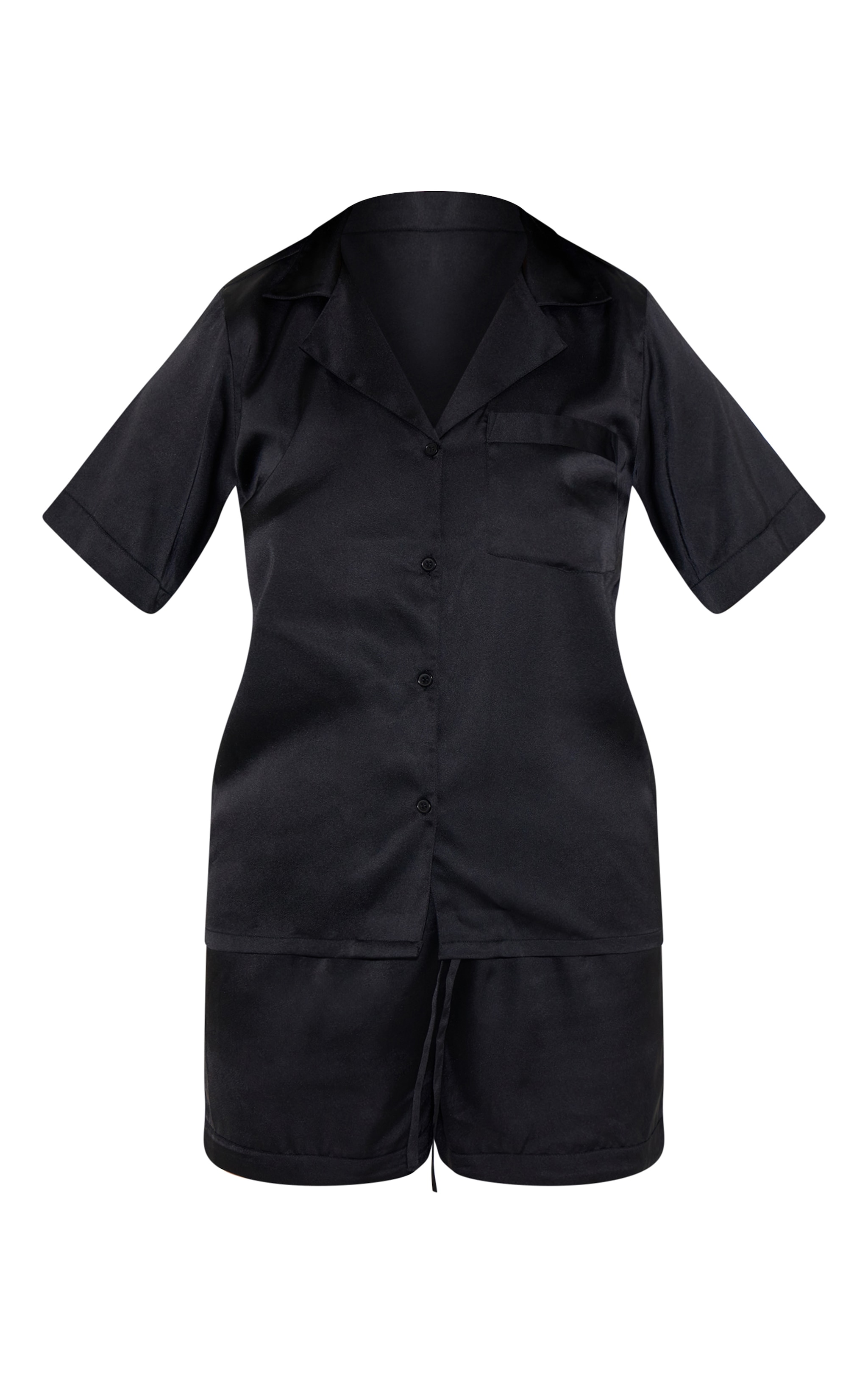 Black Satin Short Sleeve Short Pj Set image 5