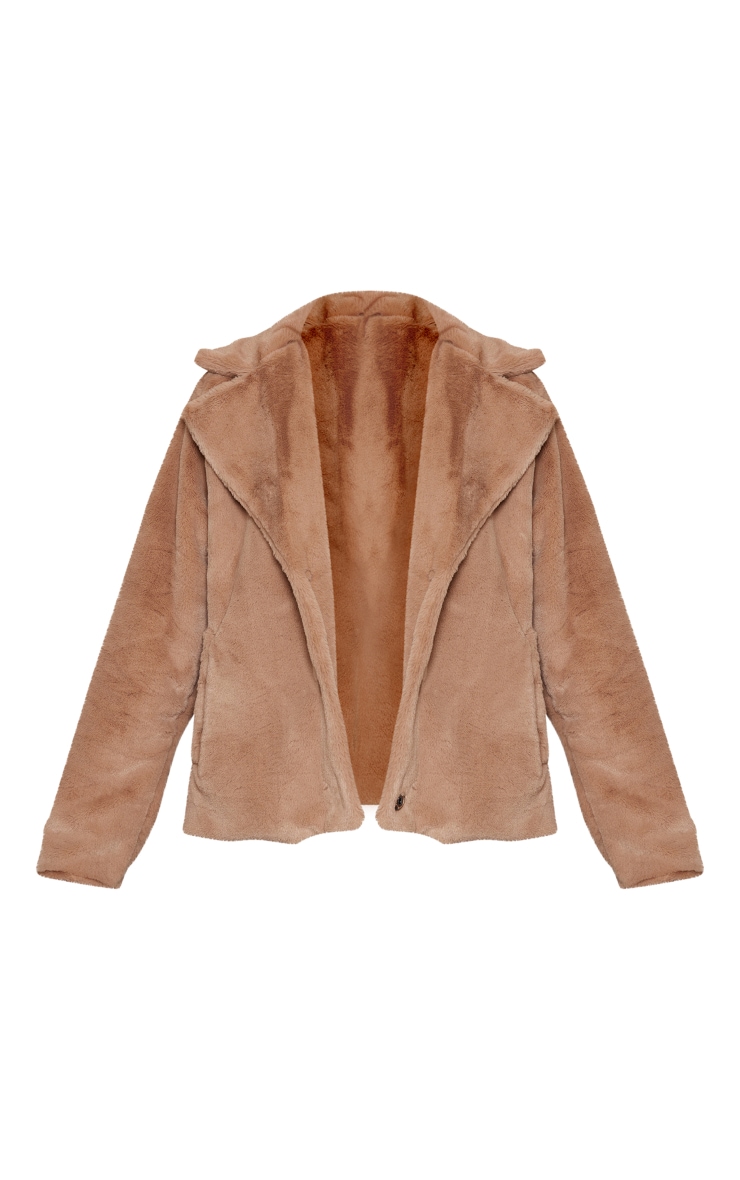 Camel Faux Fur Cropped Coat image 5