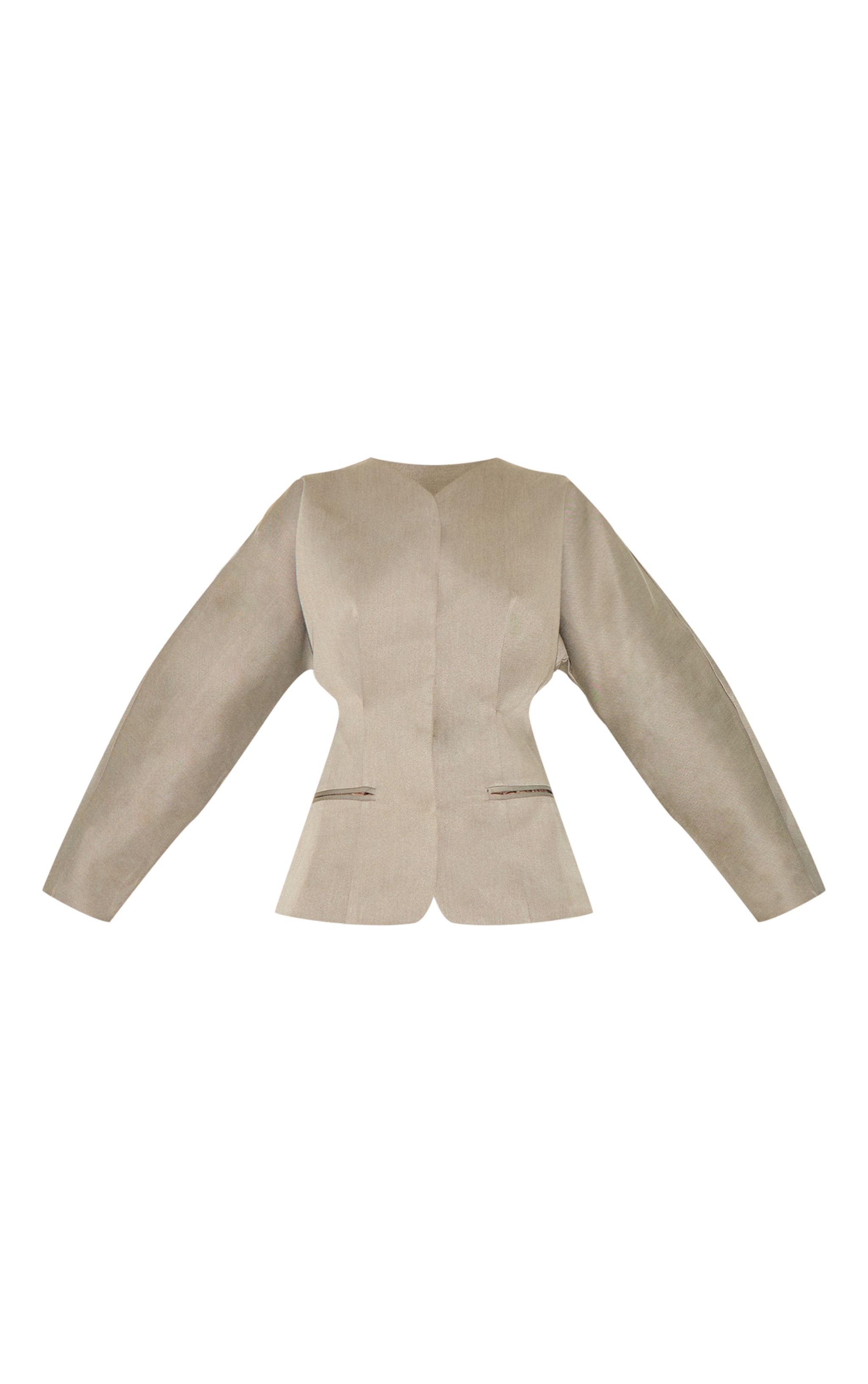 Light Grey Premium Woven Tailored Collarless Blazer image 6